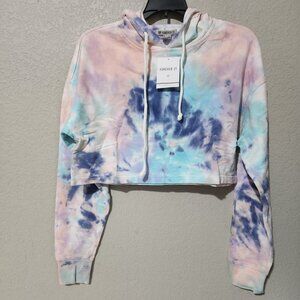 Forever 21 Tie-Dye Cropped Hoodie Pastel Blue/Pink Long Sleeve Womens Size S